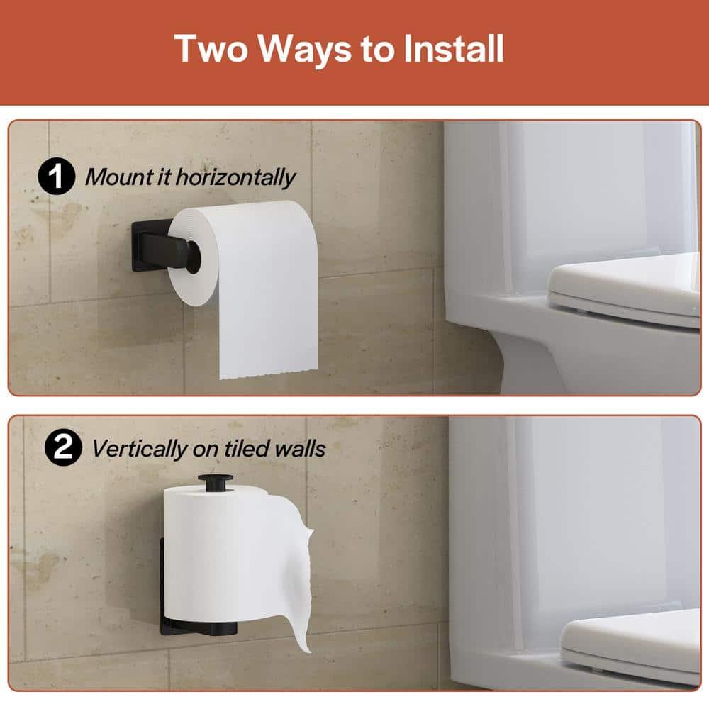 Empava EMPV-BAS11-EU Self-Adhesive, Stainless Steel, Single Post Wall Mounted Toilet Paper Roll Holder, Stand no Drilling, in Matte Black