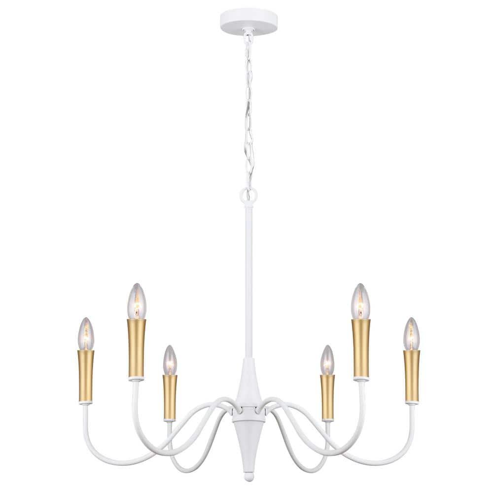 Canarm  6 Light Chandelier matte white with optional gold sleeves