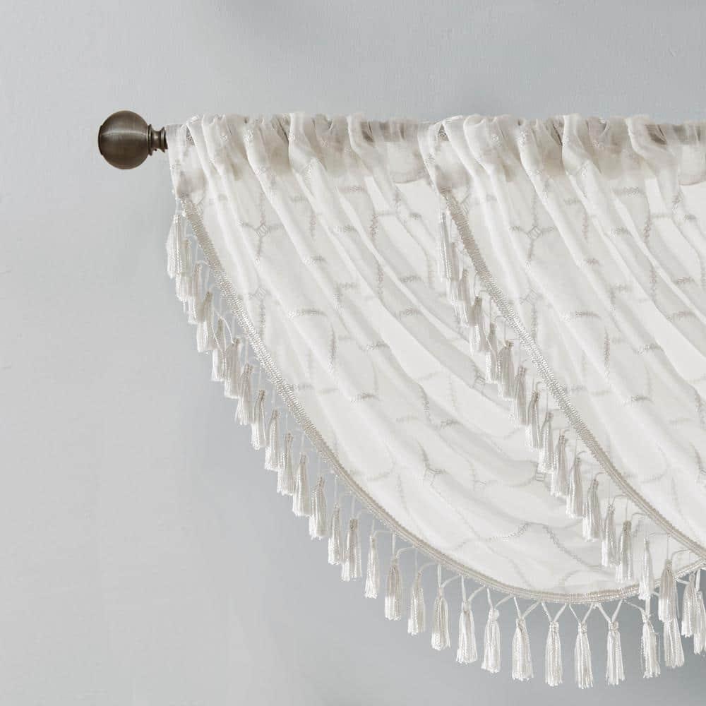 Madison Park Irina Diamond Sheer Embroidered Waterfall Valance