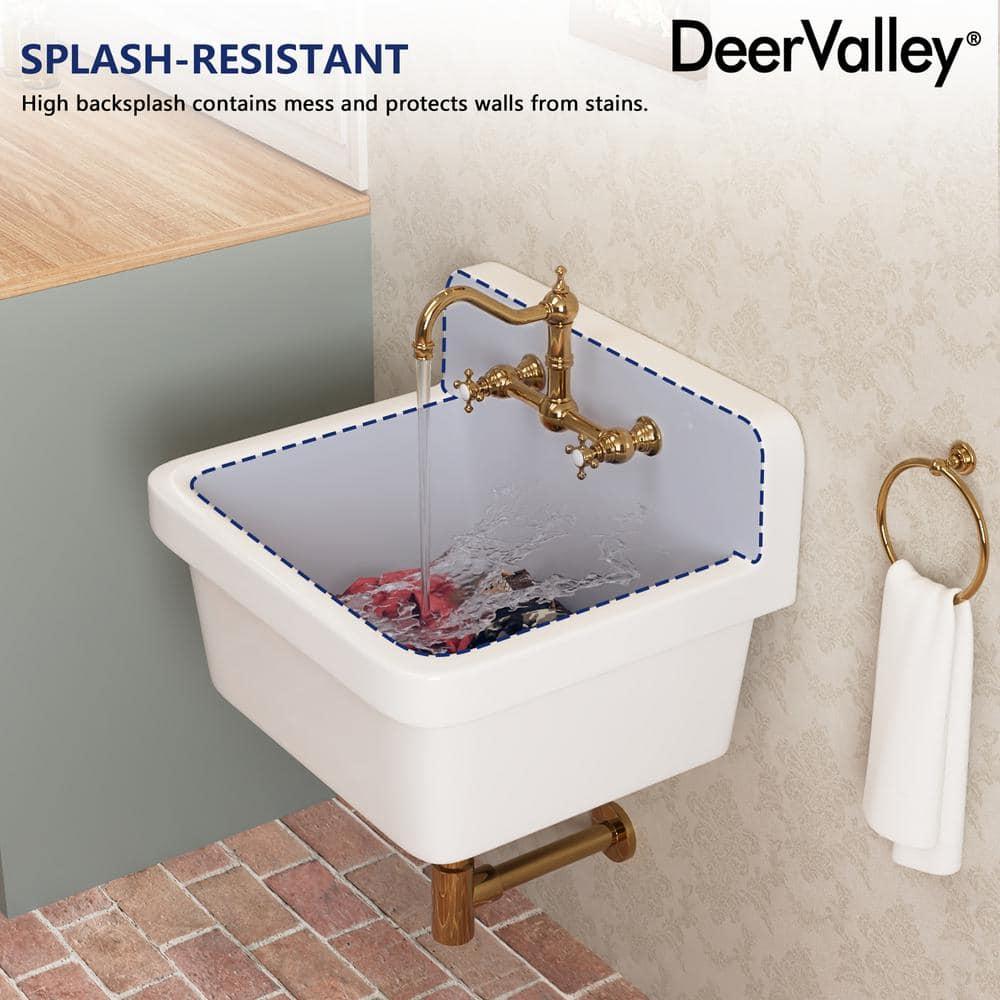 DeerValley 24"×19.7" Vitreous China Wall Mount Utility Sink Farm Style High Back Laundry Sink