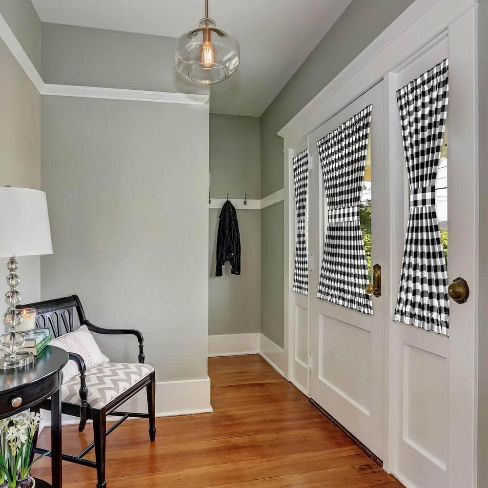 Achim Buffalo Check Indoor Polyester/Cotton Light Filtering Checkered Door Curtain Panel, Black/White, 54-in W x 40-in L