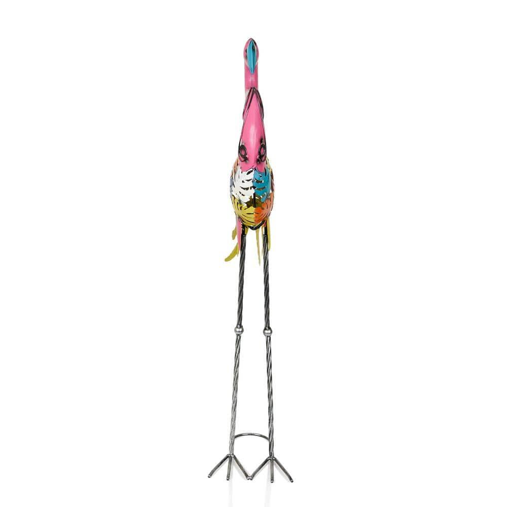 Alpine Corporation Metal Colorful Flamingo with Leaves Decor