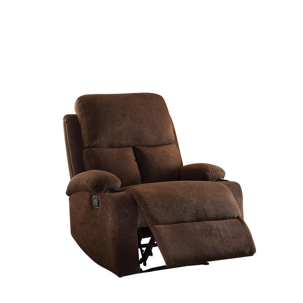 Rosia Linen Recliner Chocolate - Acme Furniture: Microfiber, Cup Holders, Wood Frame