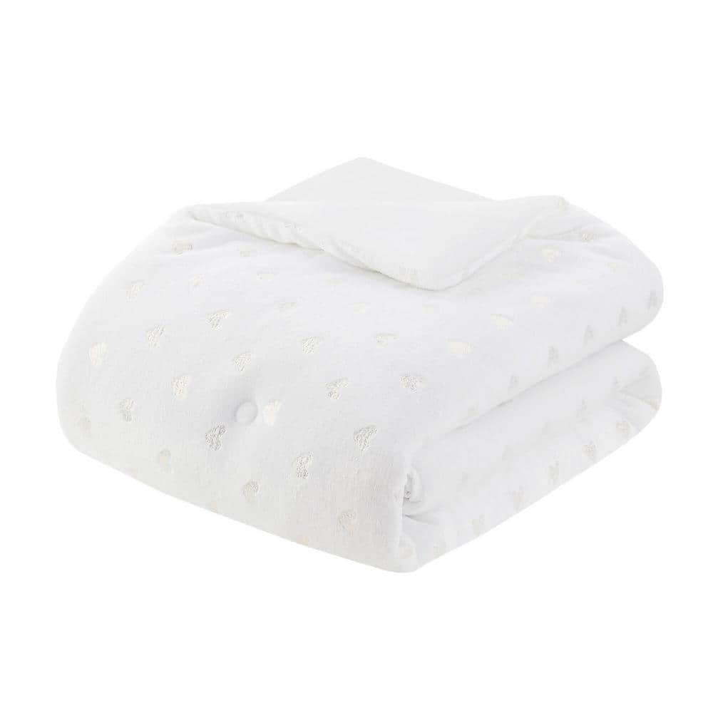 Mi Zone Full/Queen Audrey Metallic Print Plush Microfiber Soft Comforter Set with Throw Pillow White: Hypoallergenic, Transitional Style
