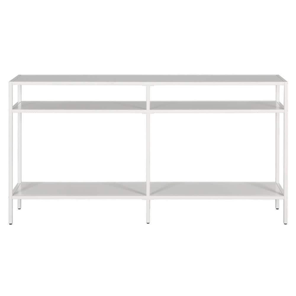 Evelyn&Zoe Sivil 55" Wide Rectangular Console Table with Metal Shelves, Matte White