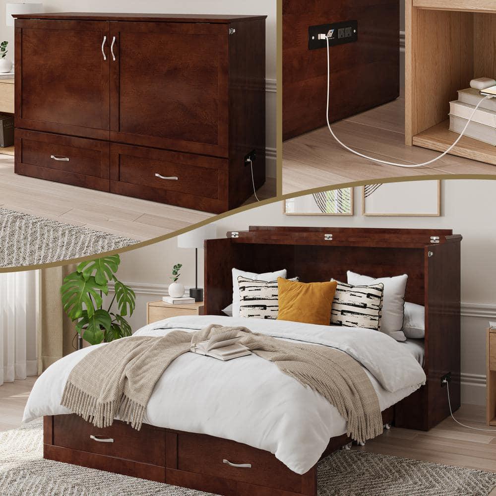 AFI Hamilton Full Solid Wood Murphy Bed Chest with Built-In Charger in Walnut