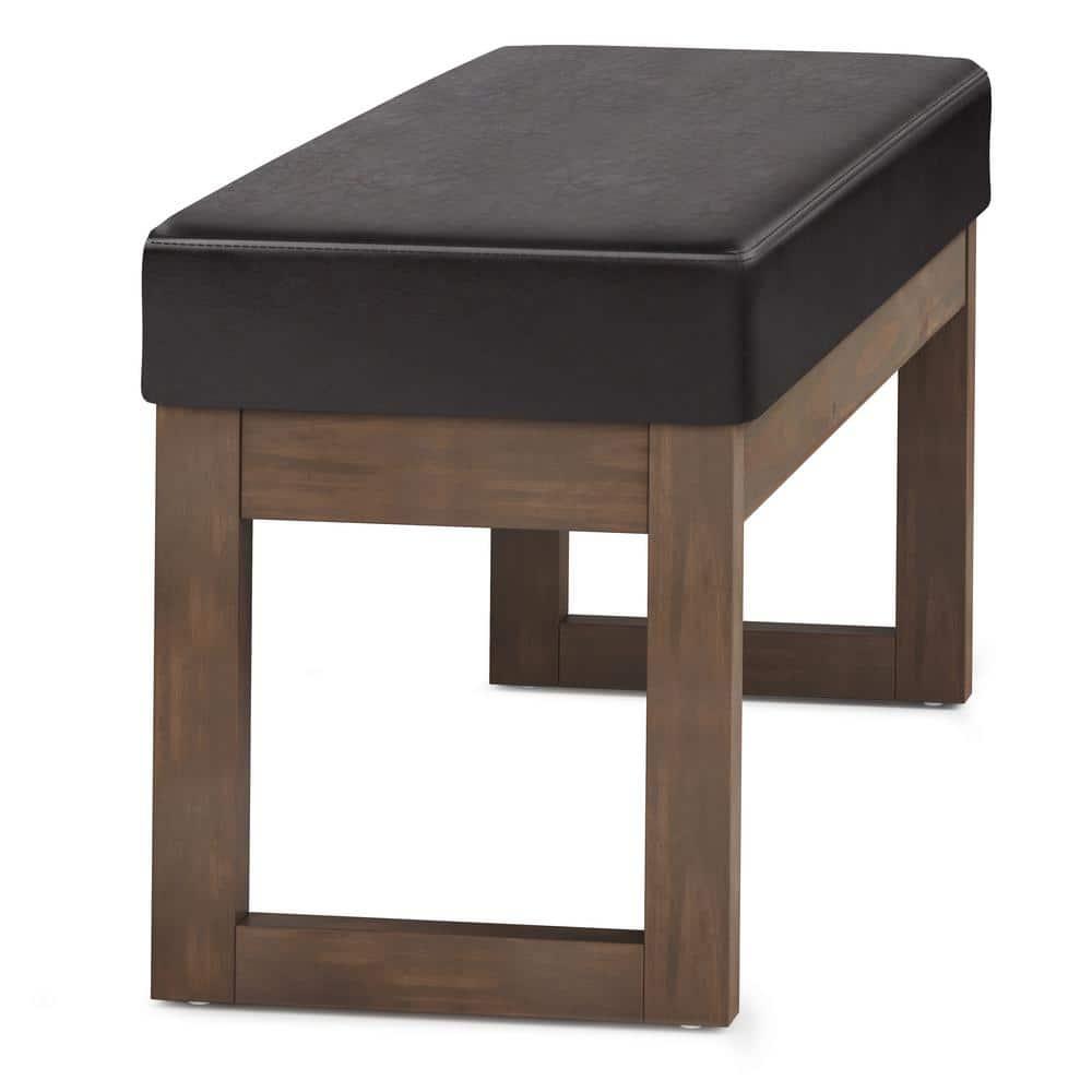Simpli Home Milltown Ottoman Bench with Upholstered Seat and Solid Wood Frame