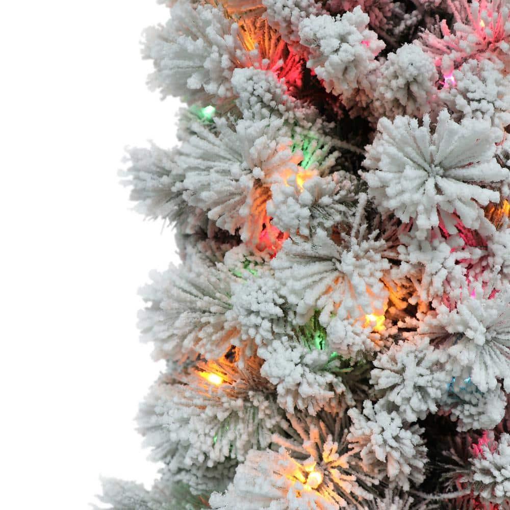 4.5 ft Flocked Portland Pine Pencil Tree with 195 tips 100 Multi-color Incandescent Lights