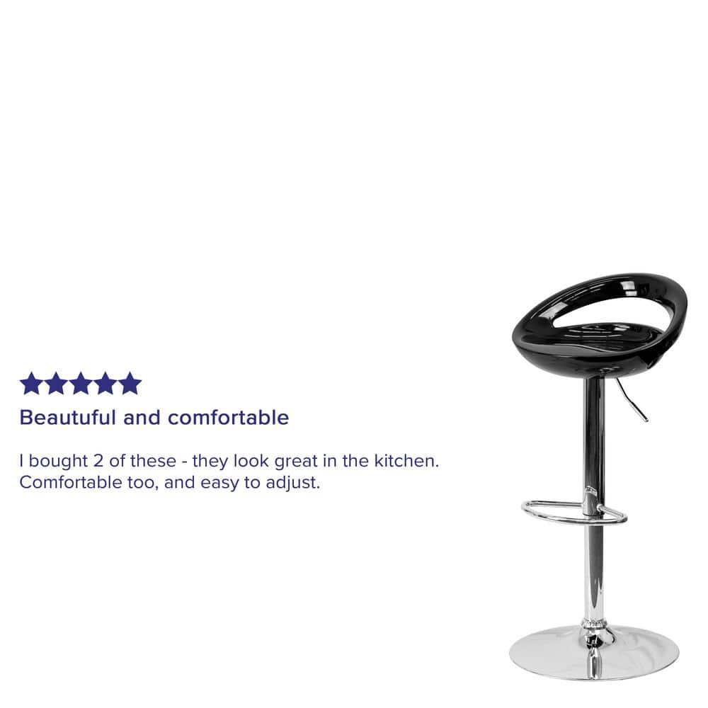 Flash Furniture Contemporary Black Plastic Adjustable Height Barstool with Rounded Cutout Back and Chrome Base