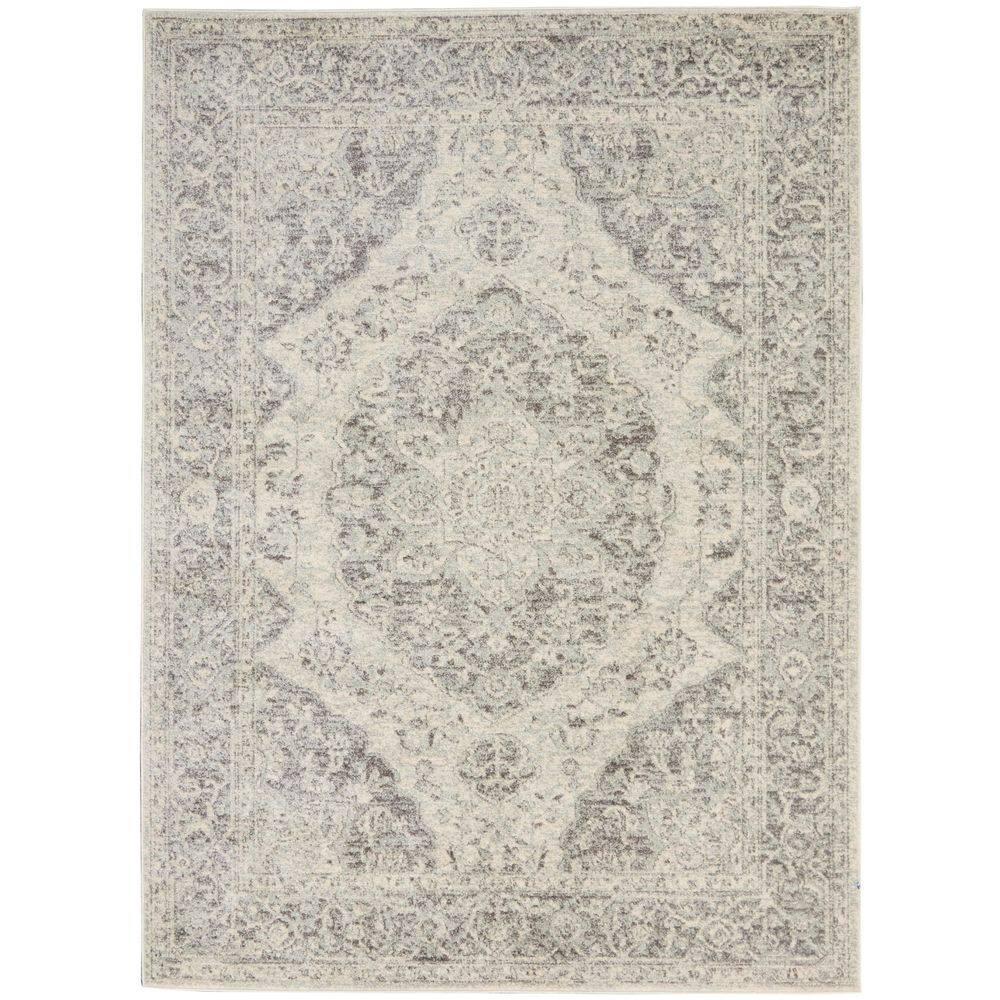 Nourison Tranquil Vintage Persian Center Medallion Area Rug Ivory Grey 4' x 6'