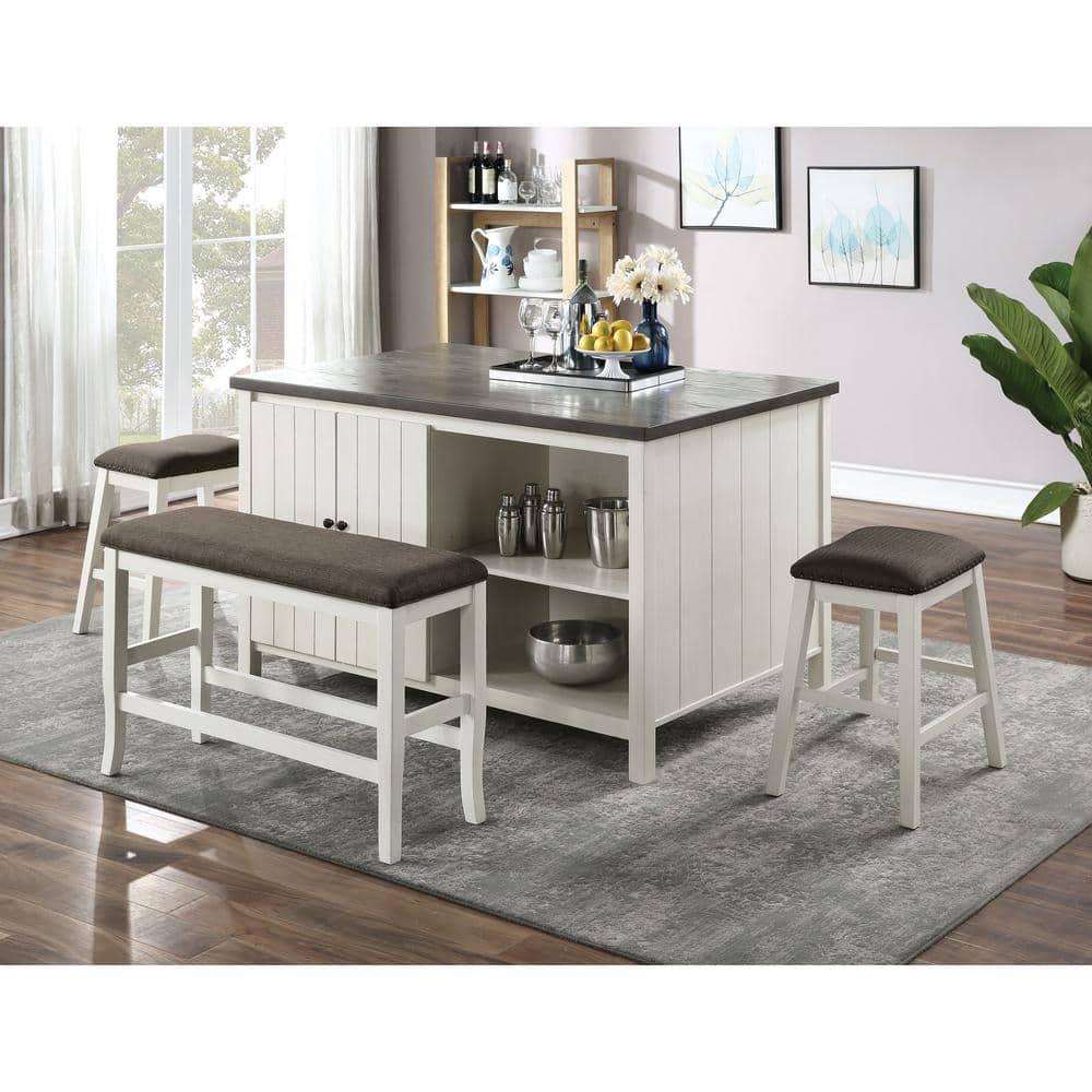 Furniture of America Lexeo Fabric Transitional for Dining Room Counter Height Bench, Off-White and Dark Gray