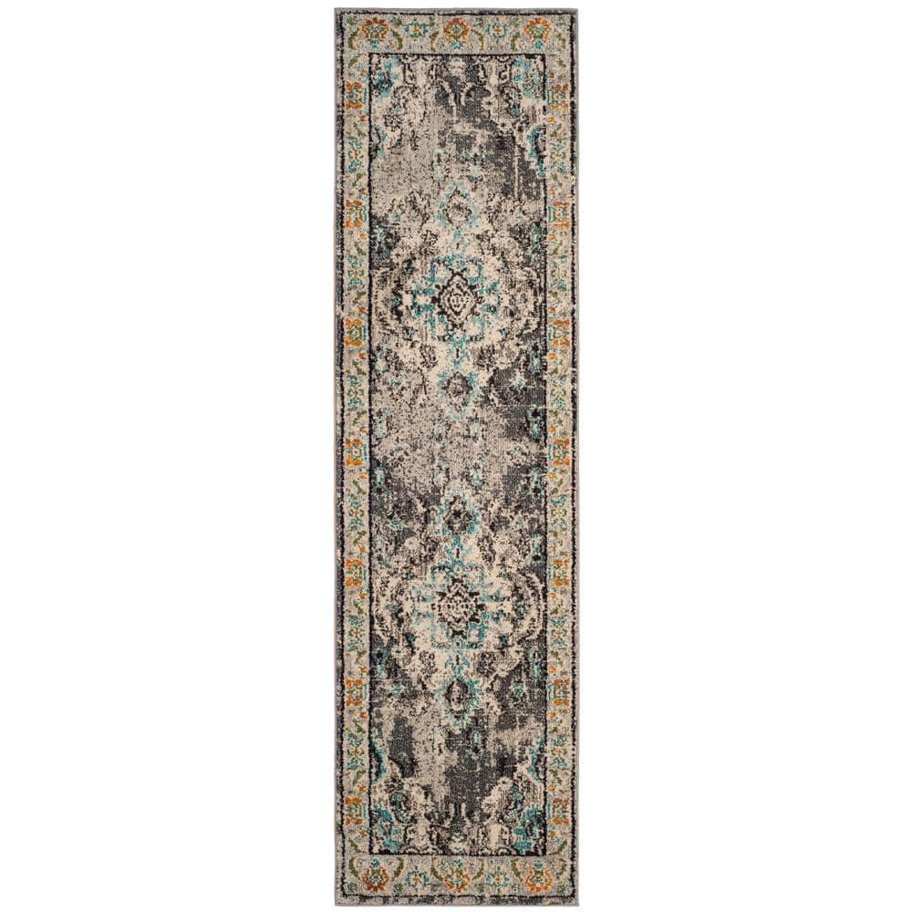 Monaco MNC243 Power Loomed Indoor Runner Rug - Grey/Light Blue - 2'2"x8' - Safavieh