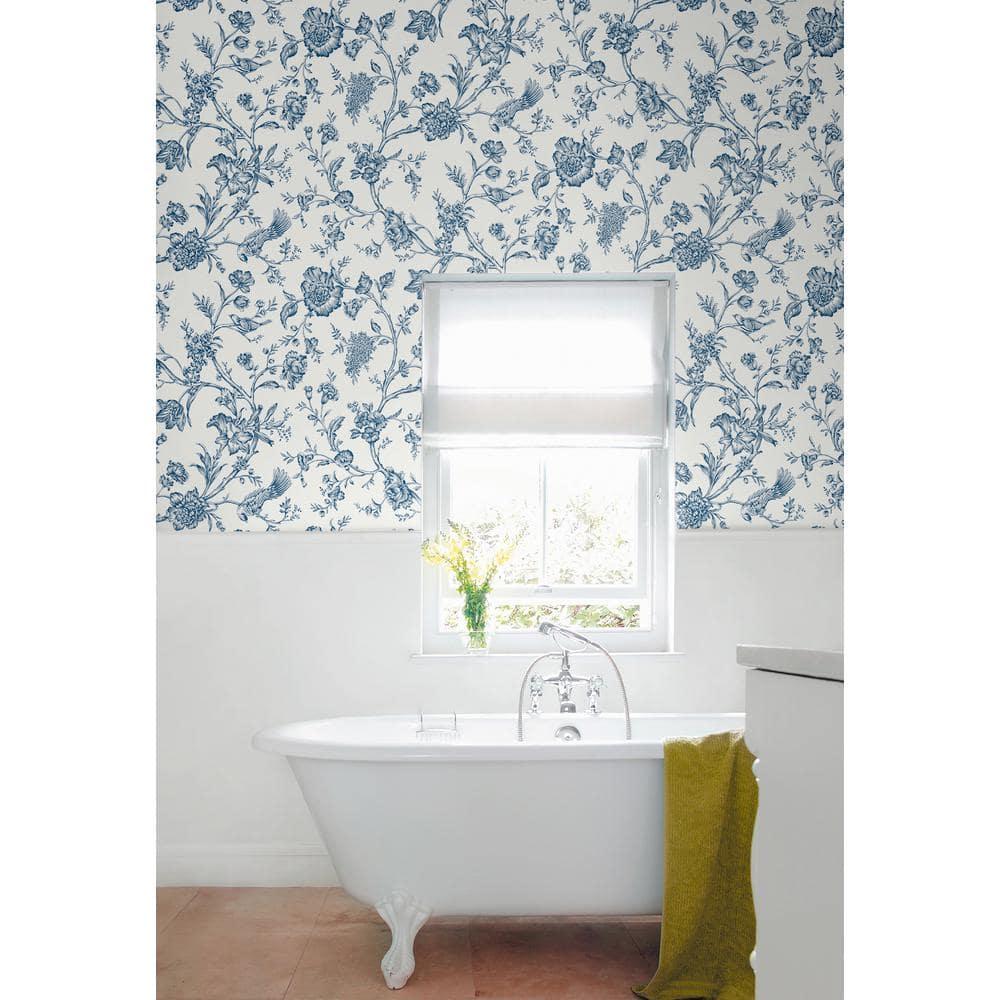 NextWall Navy Blue Jasmine Chinoiserie Peel and Stick Wallpaper