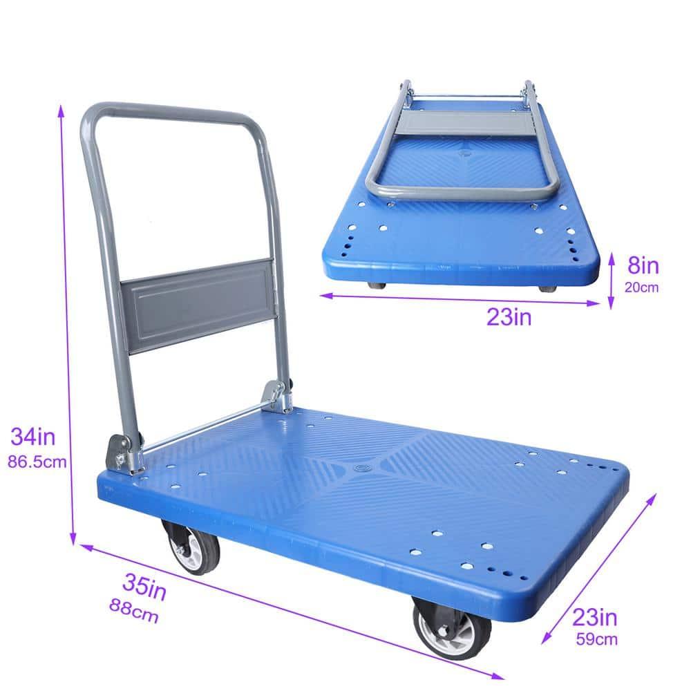Push Cart Dolly 660 lbs. Capacity Platform Truck Foldable Platform Cart Upgraded Heavy Duty Moving Cart with PU Wheels for Home Garden Warehouse Garage Workshops