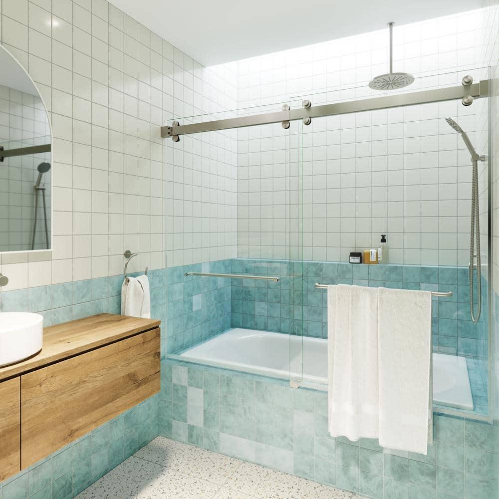 Polaris 60 in. x 60 in. Fully Frameless Sliding Bypass Bathtub Door