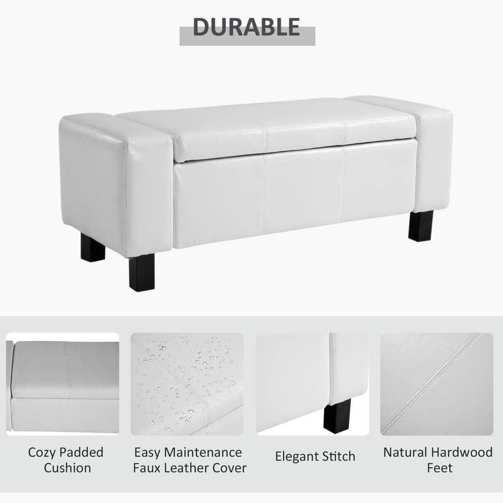 CCBIUOMBO 42\u201D Faux Leather  Ottoman Bench Organizer Chest Rectangular Footstool with Hinged Lid for Living Room  Entryway  or Bedroom - Cream White