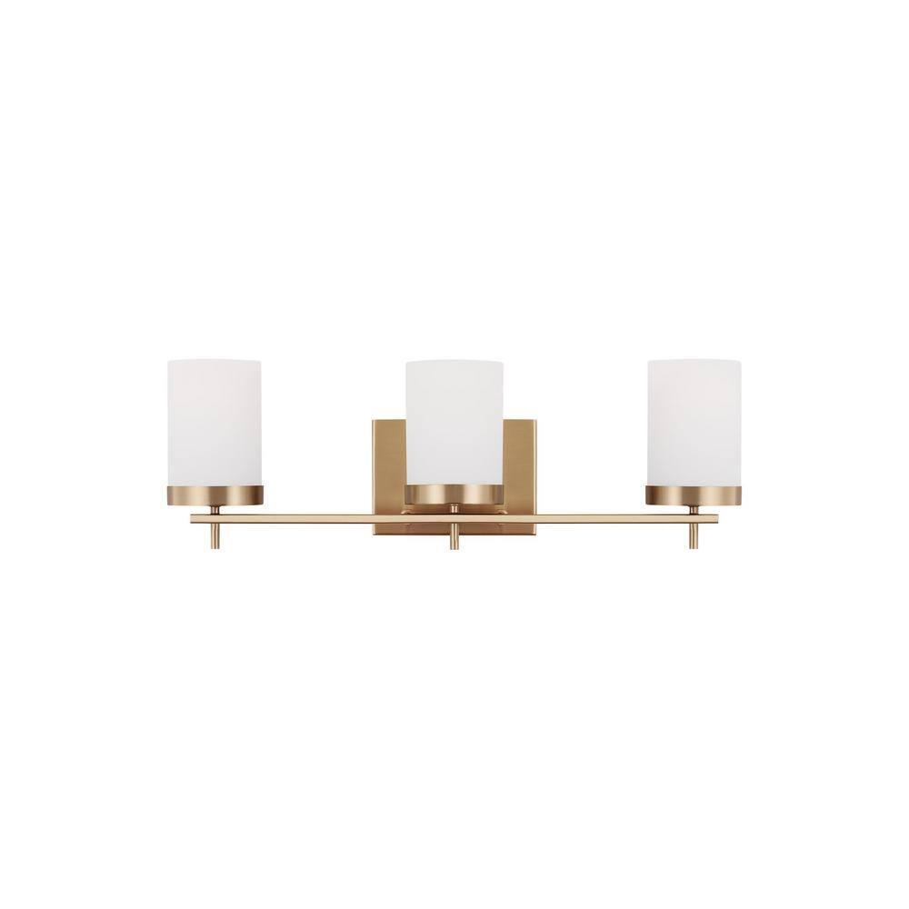 Generation Lighting 3-Light Zire Modern Bath Fixture Wall Lamp Satin Brass 4490303-848, Bathroom Light Fixture for Home Décor, Wall Sconce Vanity Light Fixture and Bathroom Accessory