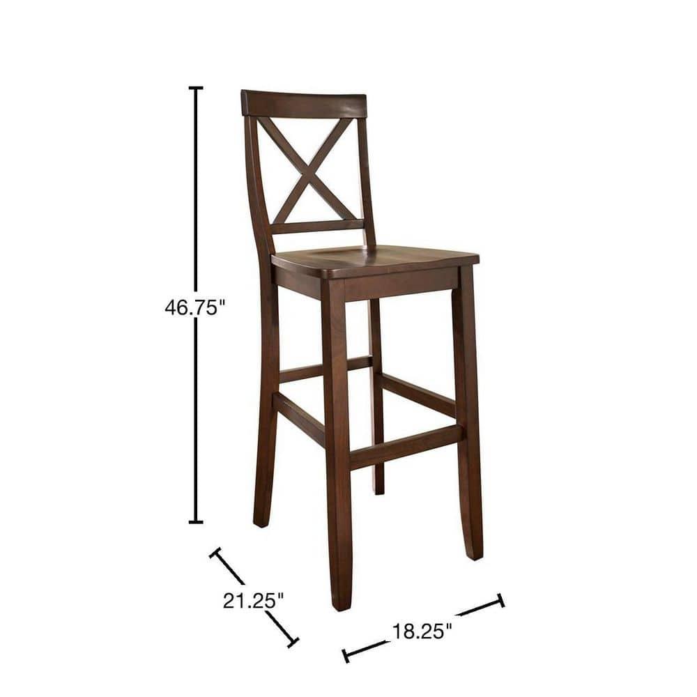 Crosley Set of 2 30" X-Back Barstools Mahogany: Traditional Farmhouse Design, Rubberwood Frame, Footrest