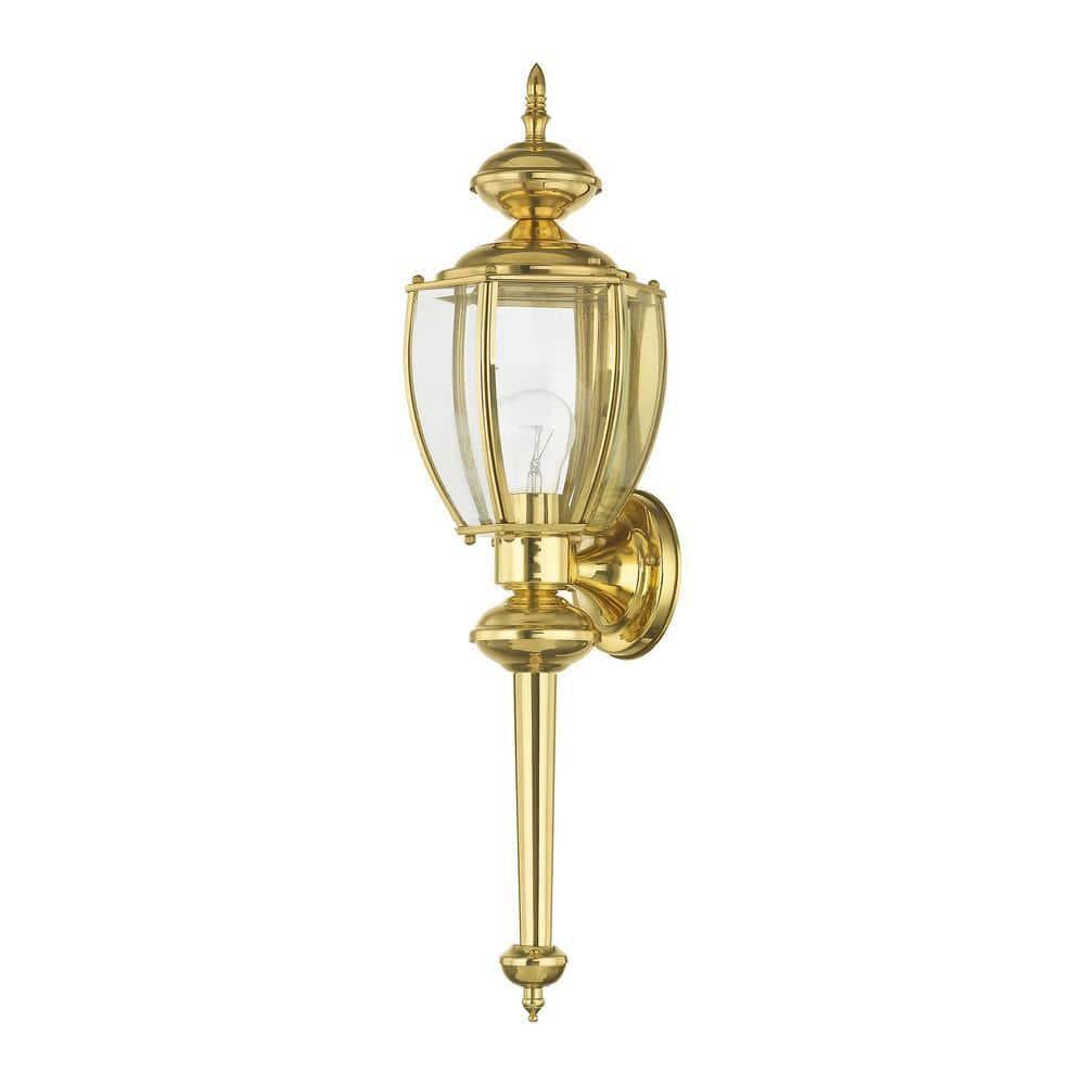 Livex Lighting Outdoor Basics 1 -Light 25.0-in H Polished Brass Hardwired Outdoor Wall Light