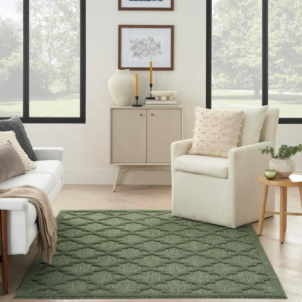 Green Trellis 6' x 9' Synthetic Flat Woven Area Rug