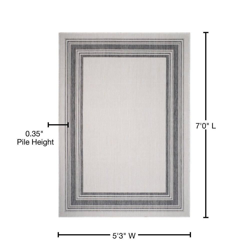 LR Home Kiara 5'3" x 7', Ivory/Black/Gray Bordered Fade & Stain Resistant Indoor/Outdoor Area Rug