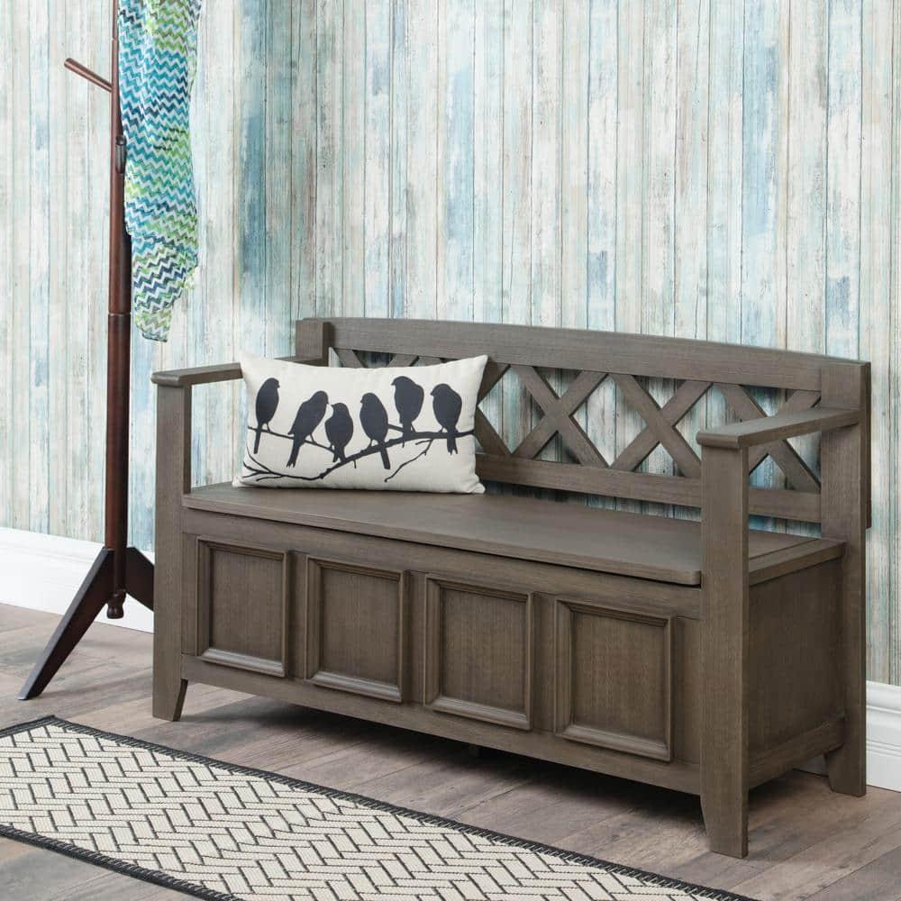Simpli Home Amherst 48"W Solid Wood Entryway Storage Bench with Lift-Top Lid and Dual Compartments