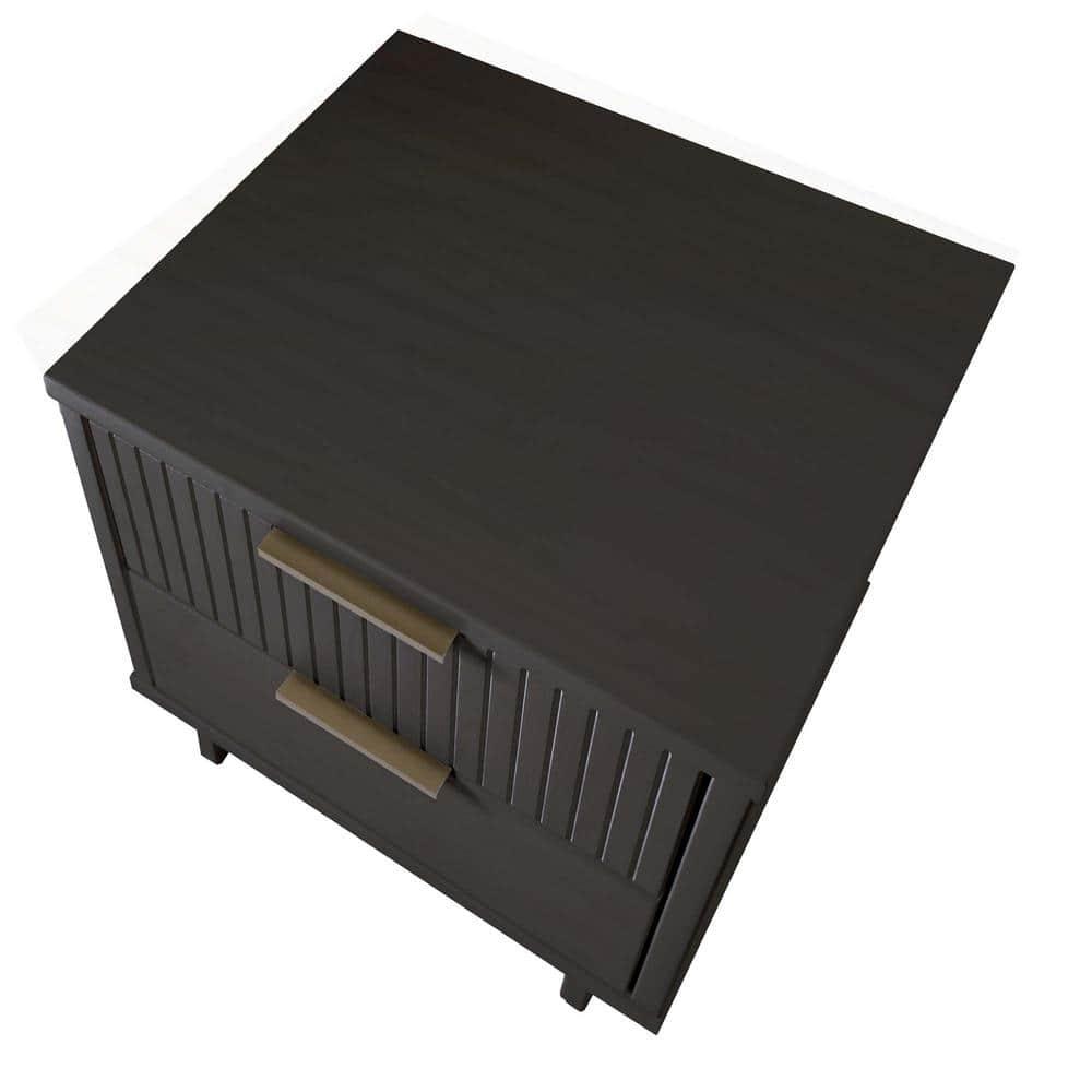 Manhattan Comfort Set of 2 Granville 2 Drawer Nightstands Dark Gray: Modern Design, Soft Close, Metal Handles