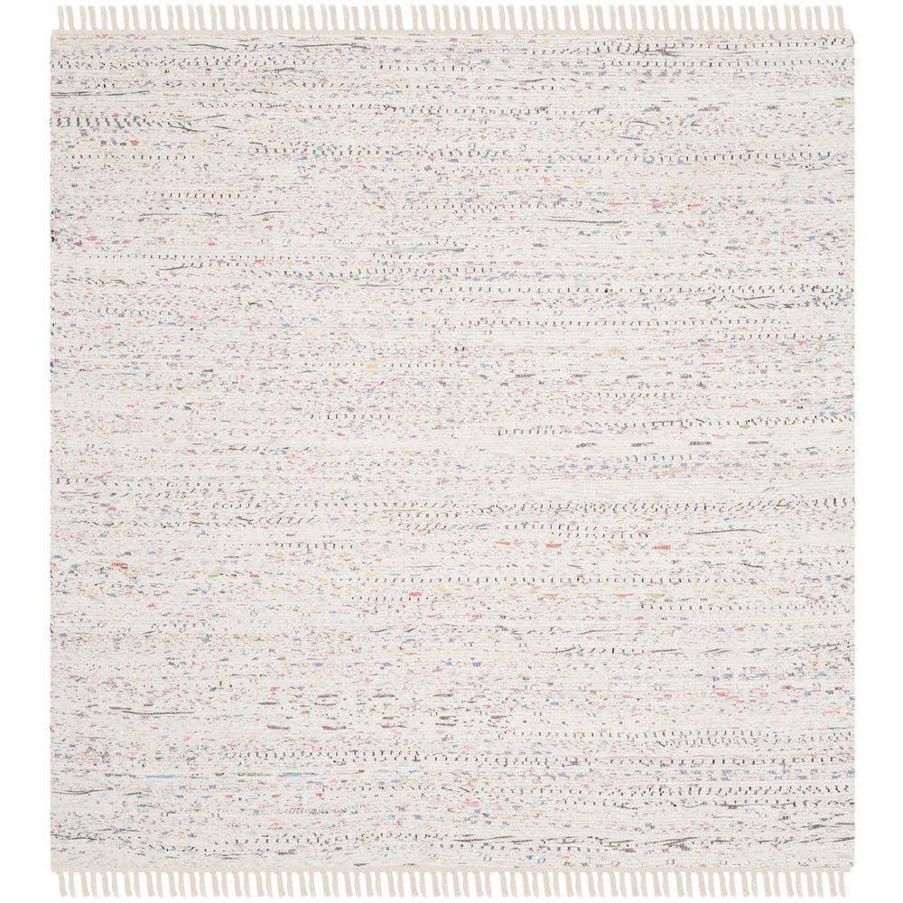Rag Rug RAR121 Hand Woven Indoor Area Rug - 8'x8' - Ivory/Multi - Safavieh