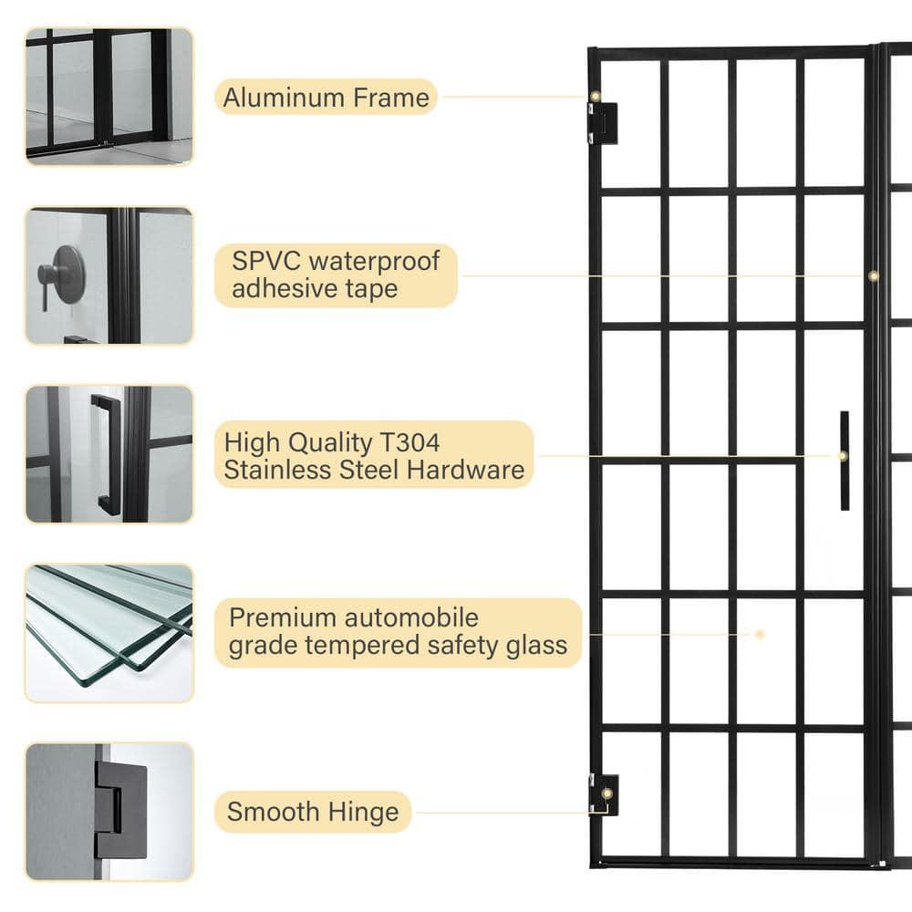 40" W x 72" H Wall Hinged Frameless Shower Door with Pattern Tempered Glass