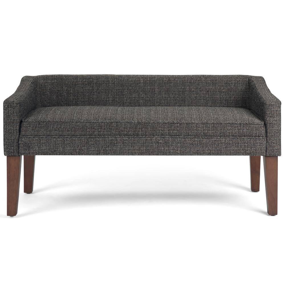 Simpli Home Parris 50"W Upholstered Contemporary Fabric Entryway Bench with Low-Profile Back and Swooped Arms