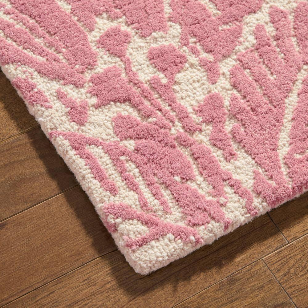 NICOLE MILLER NEW YORK Mod Damask Chambray Handcrafted Wool Area Rug Rose