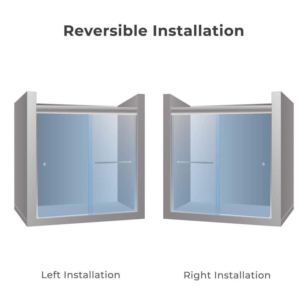 56" - 60" W, 62"H Double Sliding Semi-Frameless with Fixed Glass Panel 60" W x 62" H Shower Door