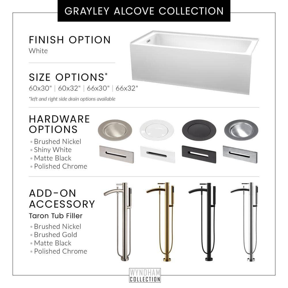 Grayley 66'' x 32'' Alcove / Tile In Soaking Acrylic Bathtub