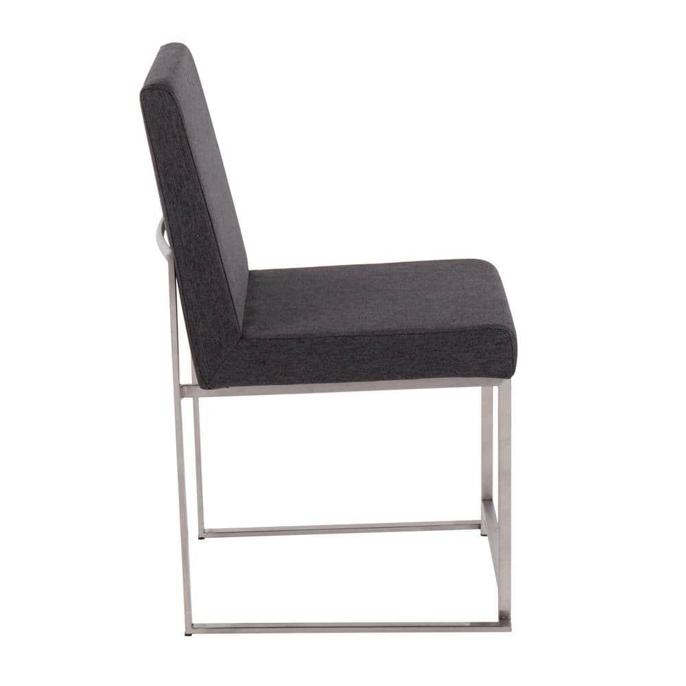 LumiSource Brushed Stainless Steel, Charcoal Fabric High Back Fuji Dining Chair - Set of 2