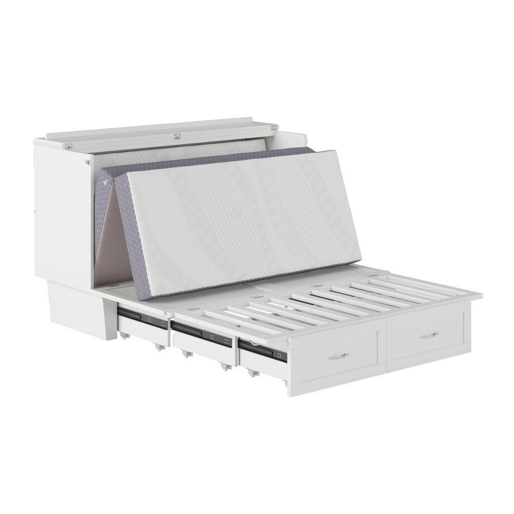 Queen Monroe Murphy Bed Chest with Memory Foam Mattress & USB Charger - AFI