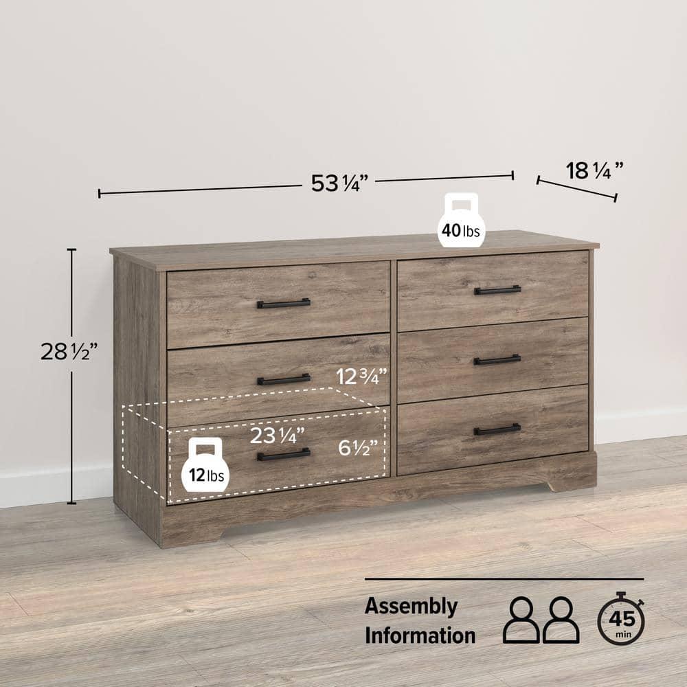 Prepac Rustic Ridge Farmhouse 6 Drawer Bedroom Dresser Brown