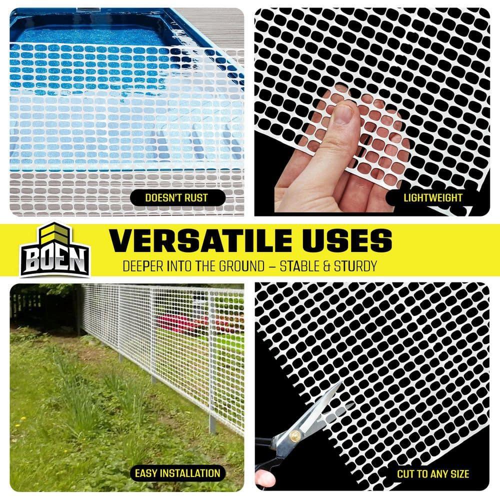 BOEN 4' x 50' White Temporary Fencing, Mesh Snow Fence, Plastic, Safety Garden Netting, Above Ground Barrier, for Deer, Kids, Swimming Pool, Silt, Lawn, Rabbits, Poultry, Dogs