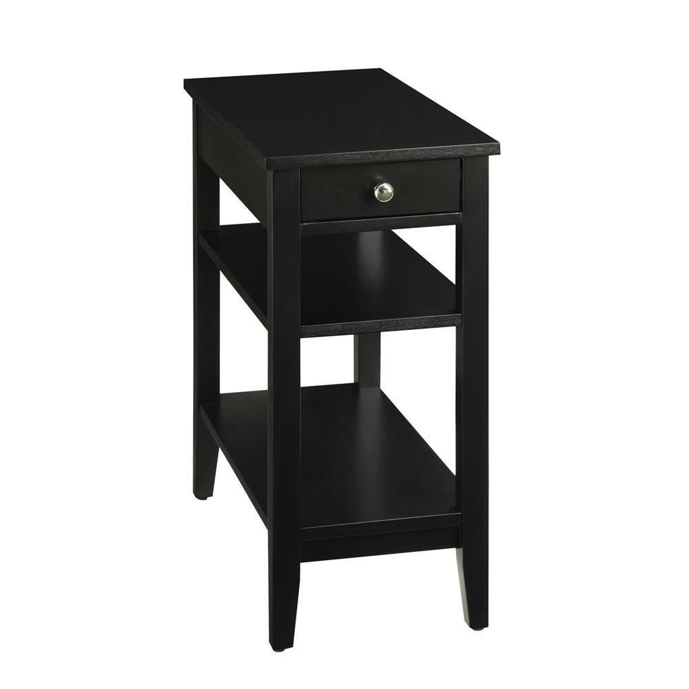 Convenience Concepts American Heritage Chairside End Table with Drawer 23.5" - Classic Living Room Table with Storage Shelf, Bedroom Nightstand, Black