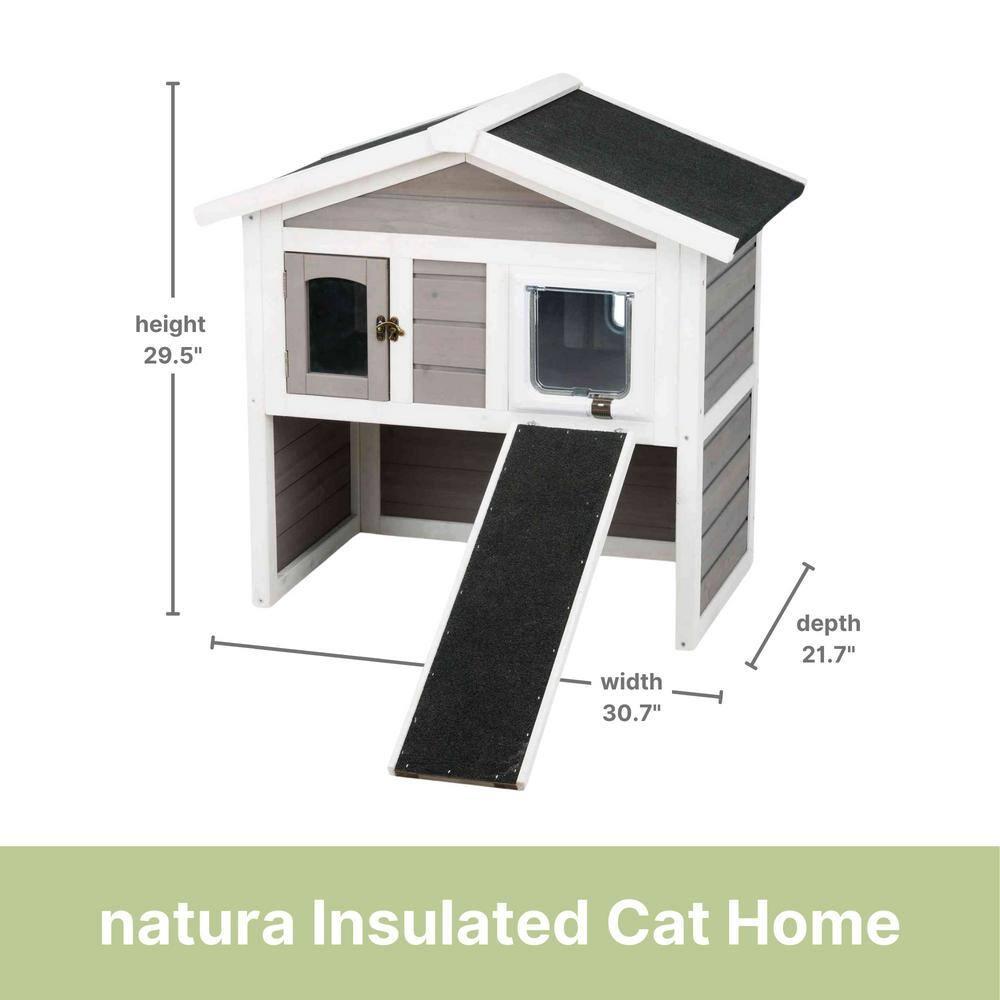 Gray and White 2-Story Insulated Outdoor Cat House with Ramp
