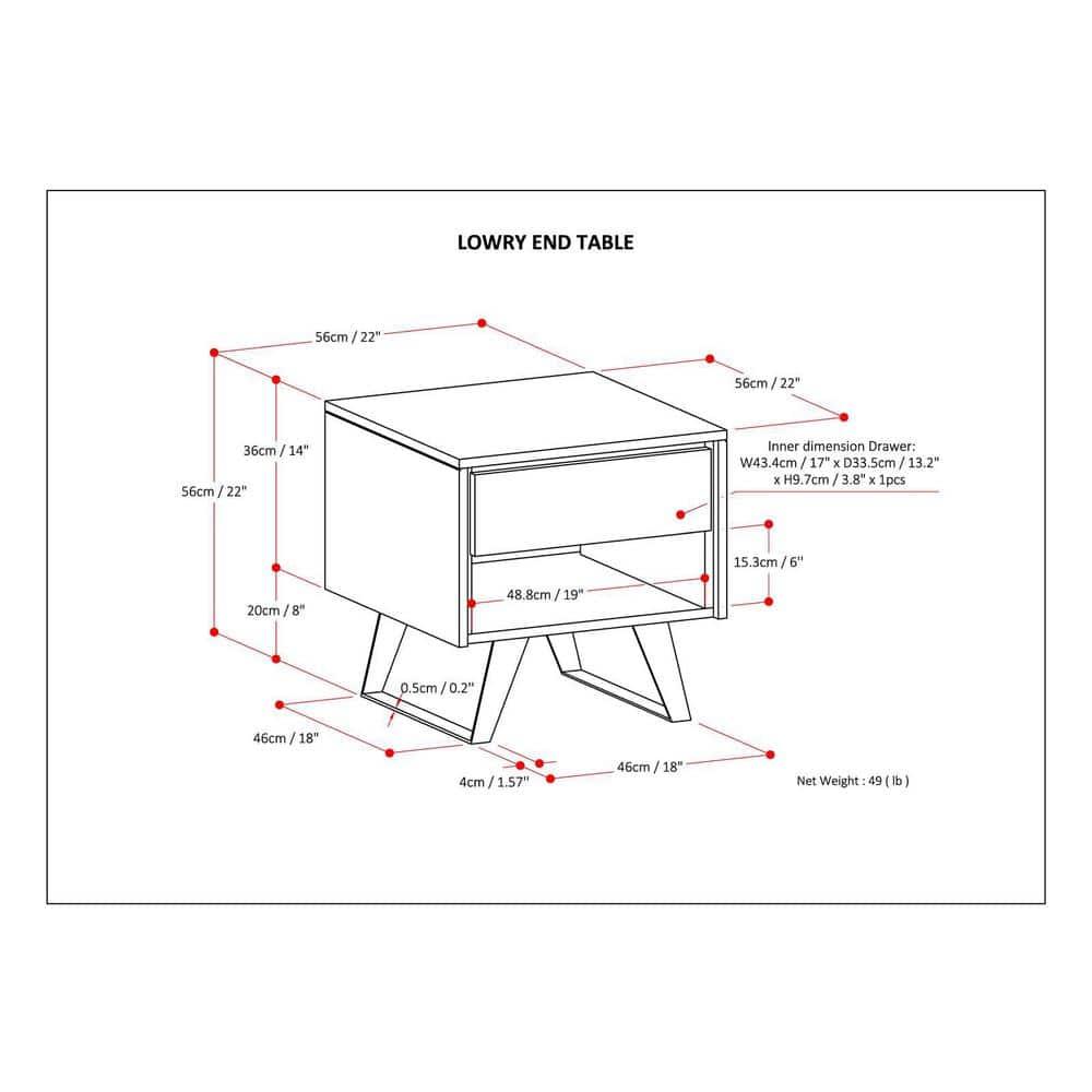 Lowry 22"W Solid Acacia Wood Square End Table with Storage Drawer