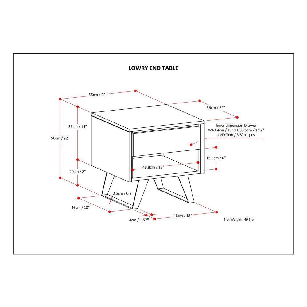 Lowry 22"W Solid Acacia Wood Square End Table with Storage Drawer