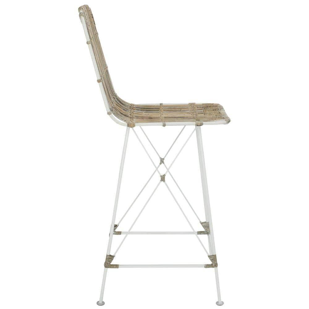 Minerva Wicker Counter Stool (Set of 2) - WIK6509 - White/White - Safavieh