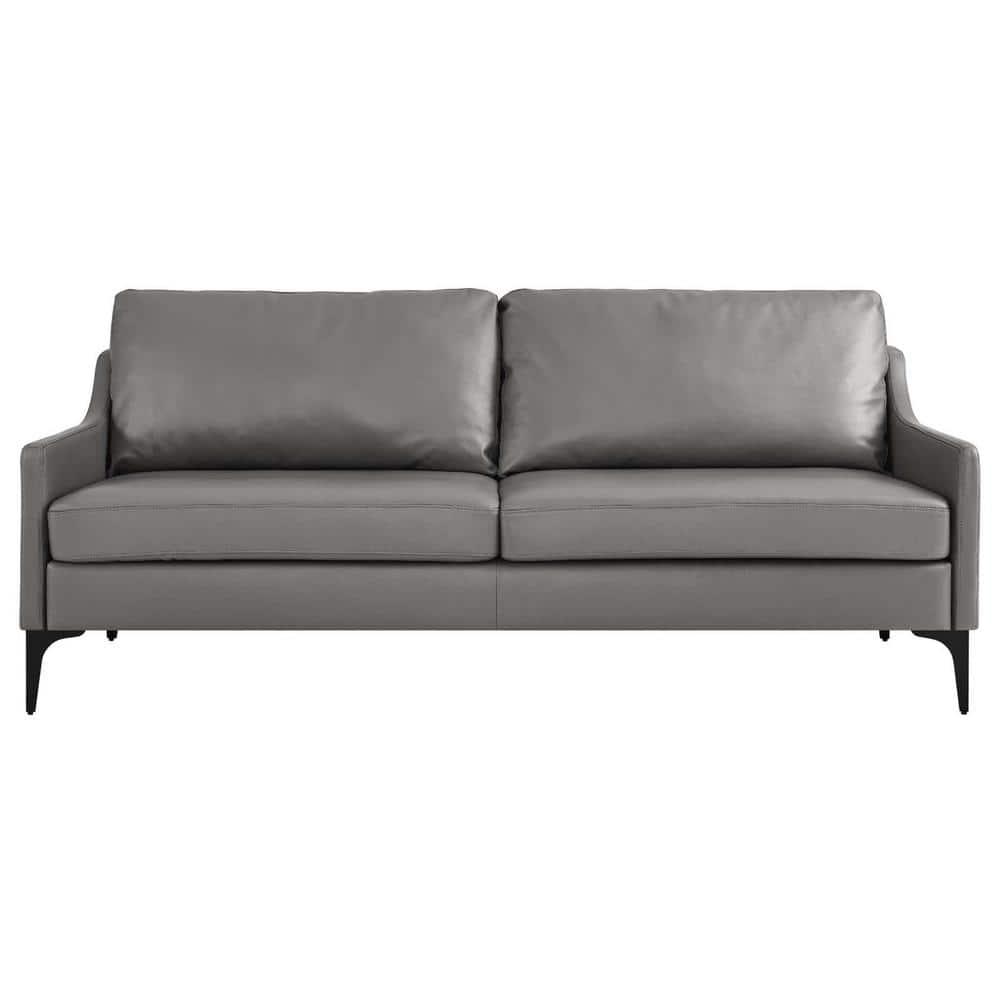 Modway Corland Modern Style Leather and Metal Sofa in Gray Finish