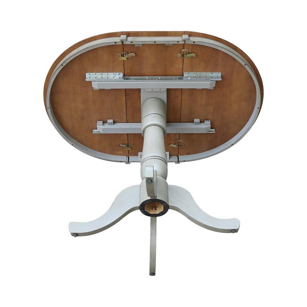 36 in. Round Top Pedestal Counter Height Table with 12 in. Leaf, Hickory & Stone