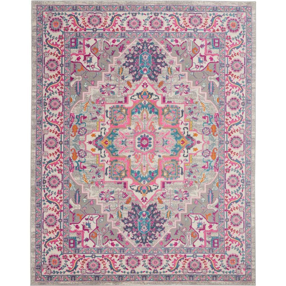 Nourison Passion Colorful Center Medallion Area Rug Light Grey/Pink 8' x 10'