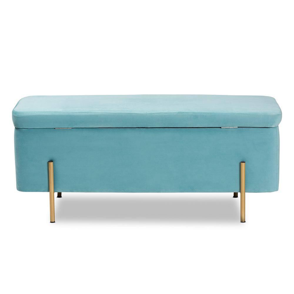 Rockwell Velvet Metal Storage Bench Navy Blue/Gold - Baxton Studio: Upholstered Lift-Top for Bedroom