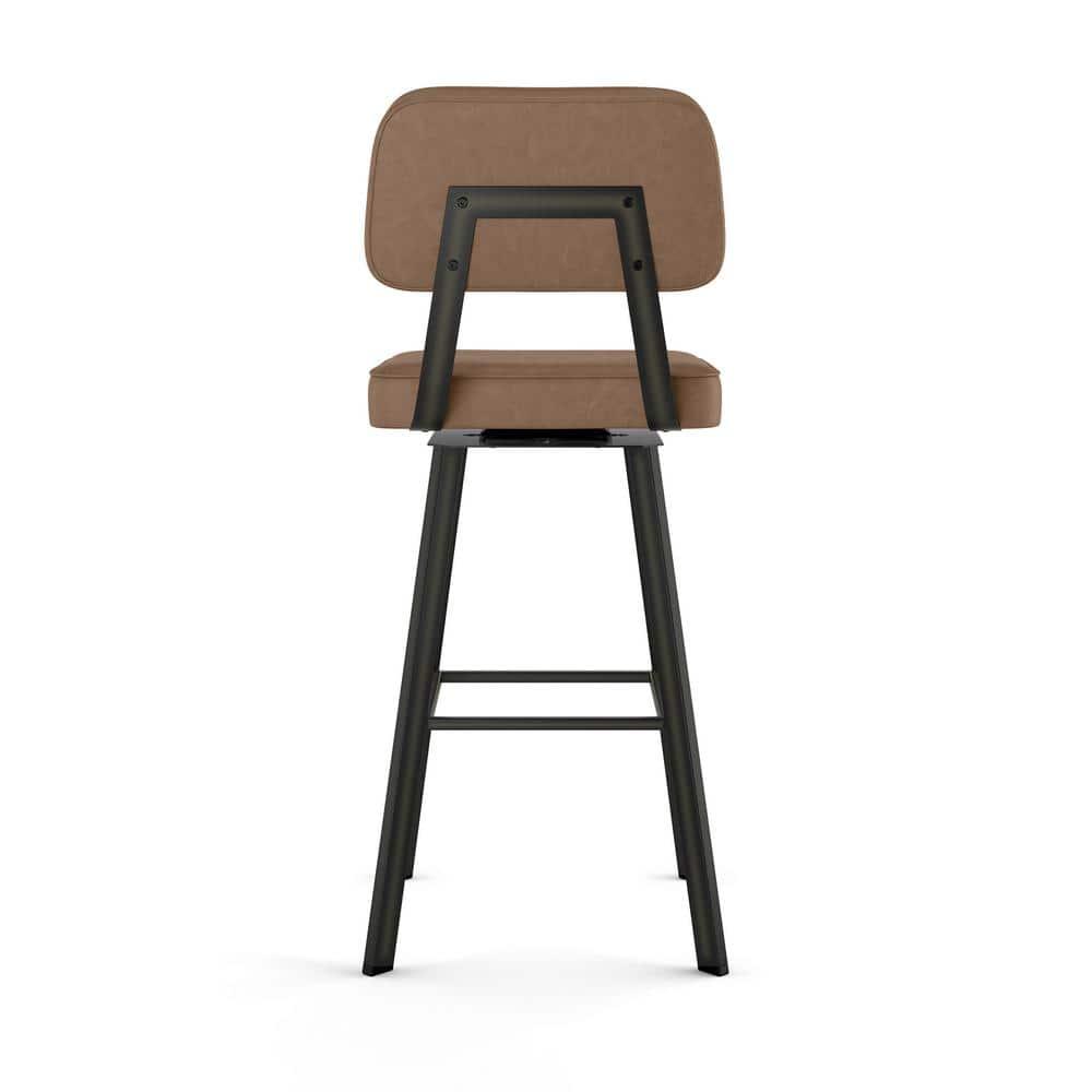 Amisco Clarkson 30 in. Swivel Bar Stool - Brown Faux Leather/Dark Brown Semi-Transparent Metal