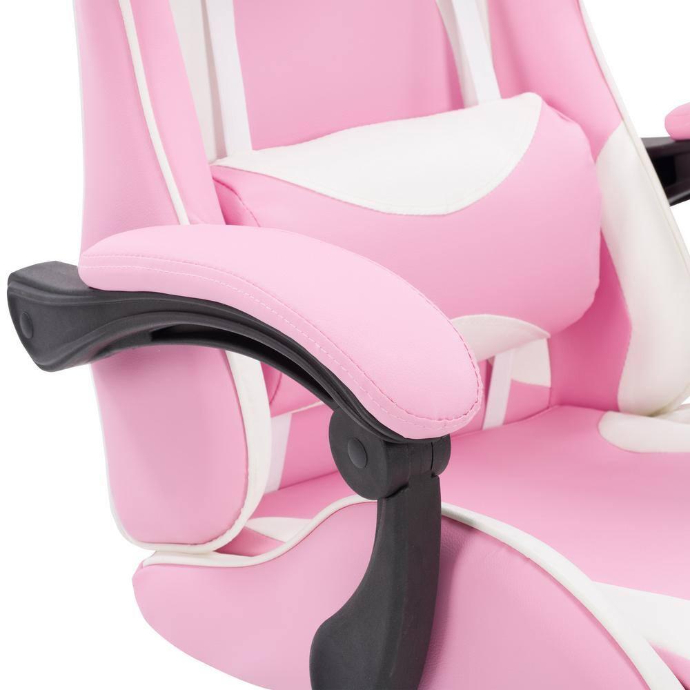 CorLiving Ravagers Pink and White Vinyl PVC Fabric Ergonomic Adjustable Height Gaming Chair for Adults - High Back Computer Chair, Gamer and Video Game Chair