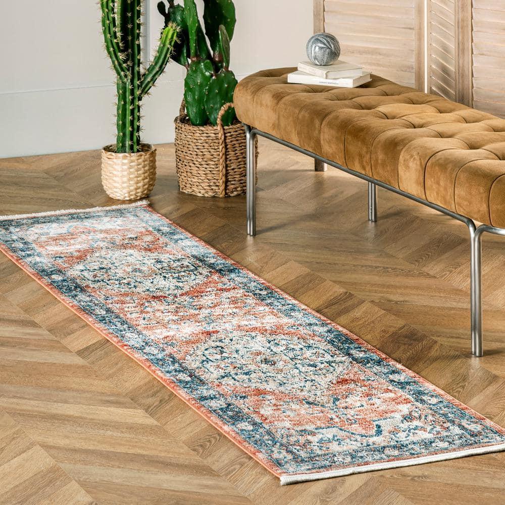 Nuloom Zara Medallion 2x6 Runner Indoor Area Rug for Living Room Bedroom Dining Room Entryway Hallway Kitchen, Rust/Blue