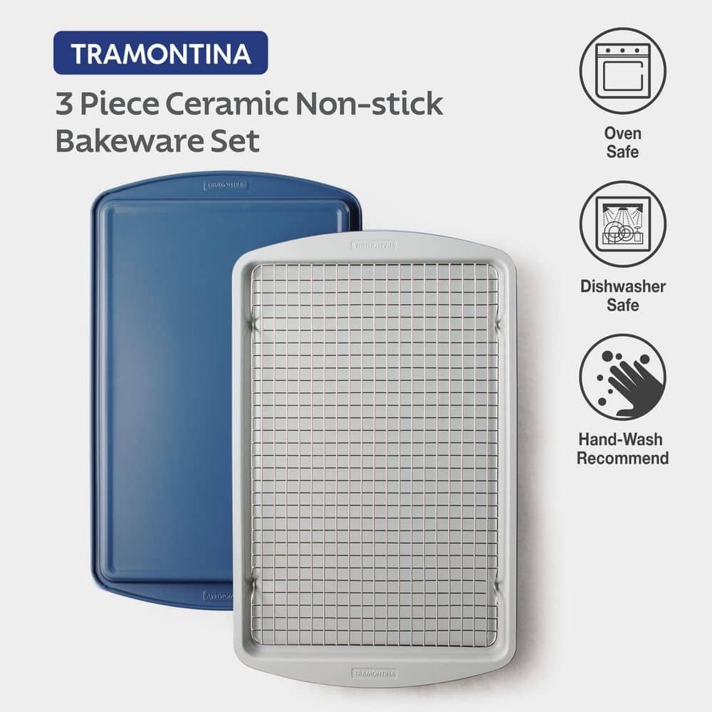 Tramontina Tramontina Rise 3-piece Ceramic Baking Pans Set, Non Stick Cookie Sheets For Baking With Cooling Rack – Pfas-free, Aluminized Steel, Dishwasher-safe
